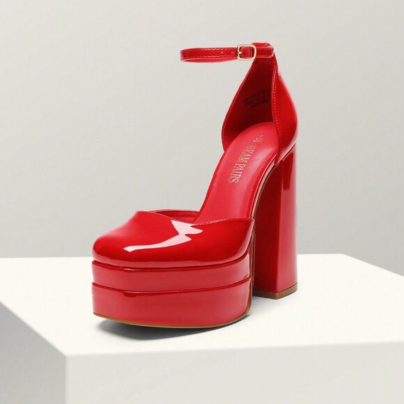 Red Fashionable Women's High Block platform Heels - Picture 1 of 9